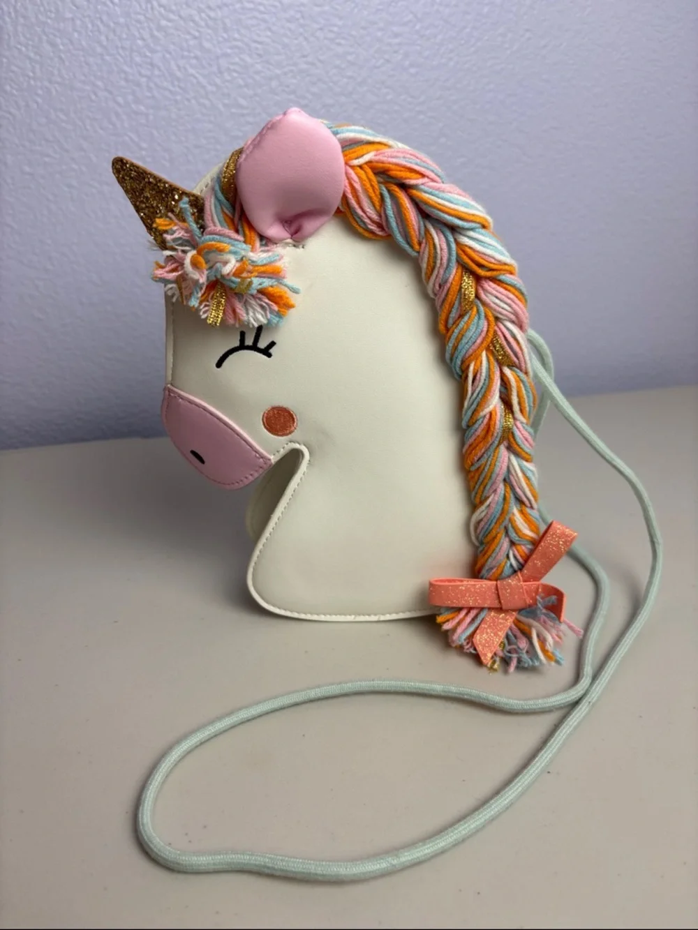 Cat & Jack Cream Unicorn Crossbody Bag with Pink & Multicolor Mane
